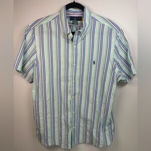 Ralph Lauren Green and Blue Casual Button Down Shirt Short sleeve XL